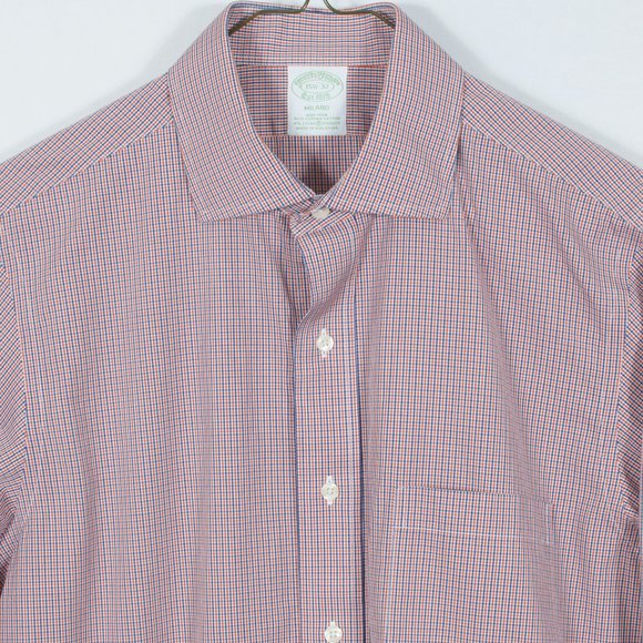 NWOT Brooks Brothers 15.5-32 Men's Shirt Blue White Red Guncheck Cotton Lycra - Picture 1 of 6